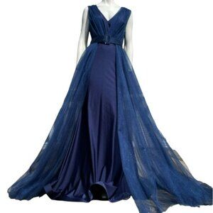 Jessica Angel 732 Sparkling A-Line Couture Maxi Gown Navy Blue Size Medium NWT
